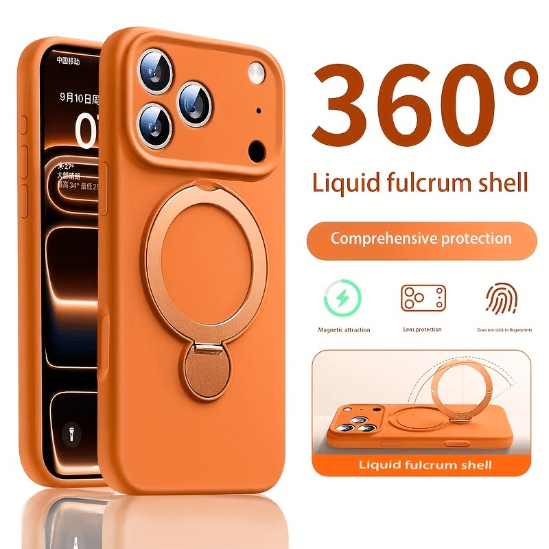 Liquid Silicone Magnetic Phone Case - 360度回転マグネット式スタンド付き液体シリコン製iPhoneケース iPhone 17 Air 15 14