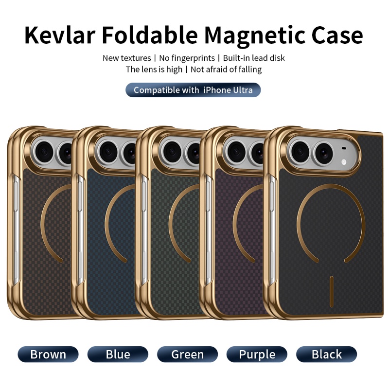 Screen Protectors - 高級プレミアムカーボンファイバーケブラー質感のiPhone Ultra 18用フォールドケース、Magsafe対応、スクリーンフィルム付きフルプロテクターカバー