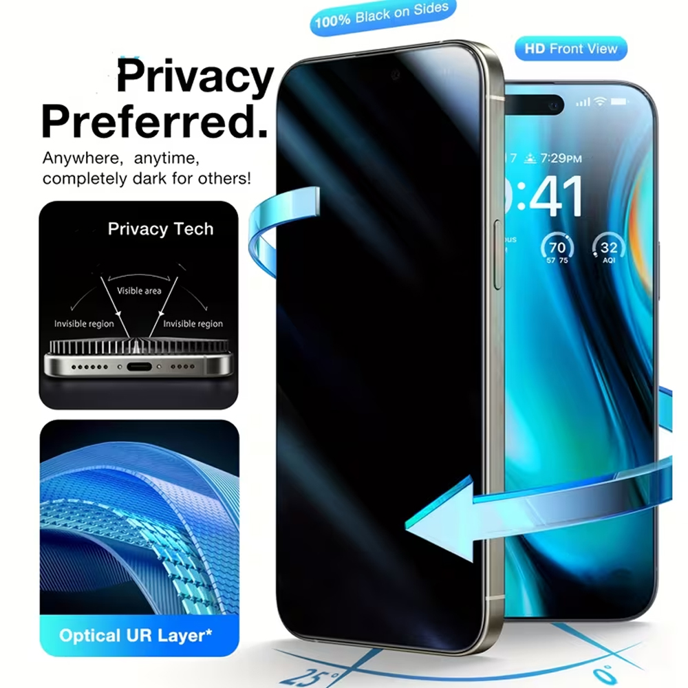 Anti Peek Privacy Tempered Glass - 1-5個入り iPhone 18 Pro Max 17