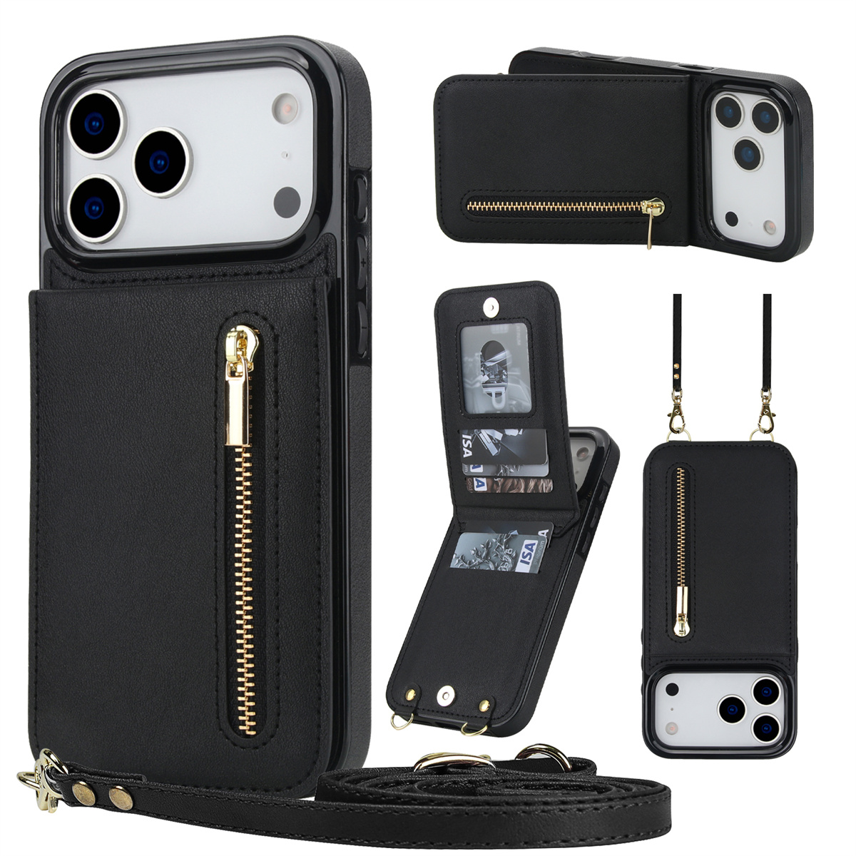 Leather Wallet Card Holder Phone Cover - iPhone 16 Pro Max、17 Air、16E、15、14 Plus、13、12、11、XR、XS対応