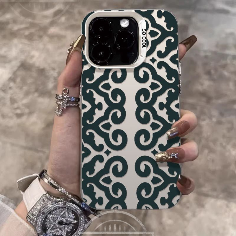 Vintage Floral Pattern Soft Case - ヴィンテージペイズリー柄iPhoneケース（iPhone 17、16、15 Pro Max、14、13、X対応）高級ダークグリーン花柄スワールパターンソフトTPU耐衝撃カバー