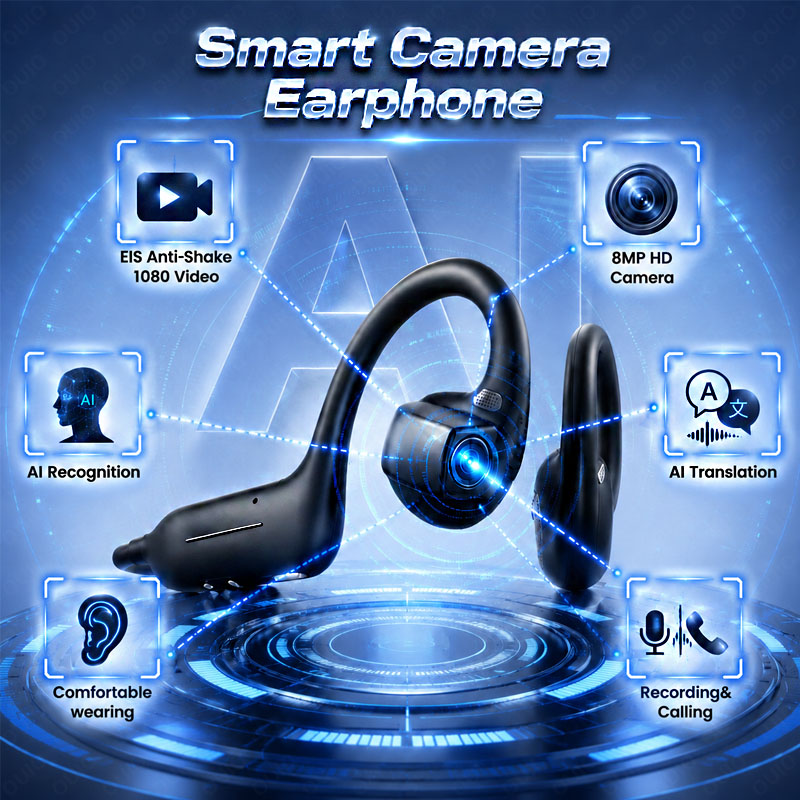 Earphones - 新型AIスマートシューティングヘッドホン 800W HDカメラ 1080Pビデオ Q&A画像認識 BT