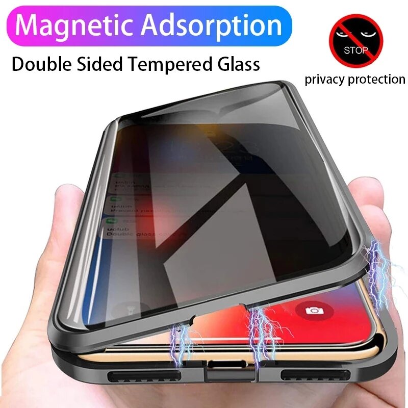 Anti Spy Privacy Glass Case - Huawei nova Y74 Y73 Y63 Y72S用覗き見防止プライバシー強化ガラスメタル磁気式スマホケース、フルレンズ保護カバーケース