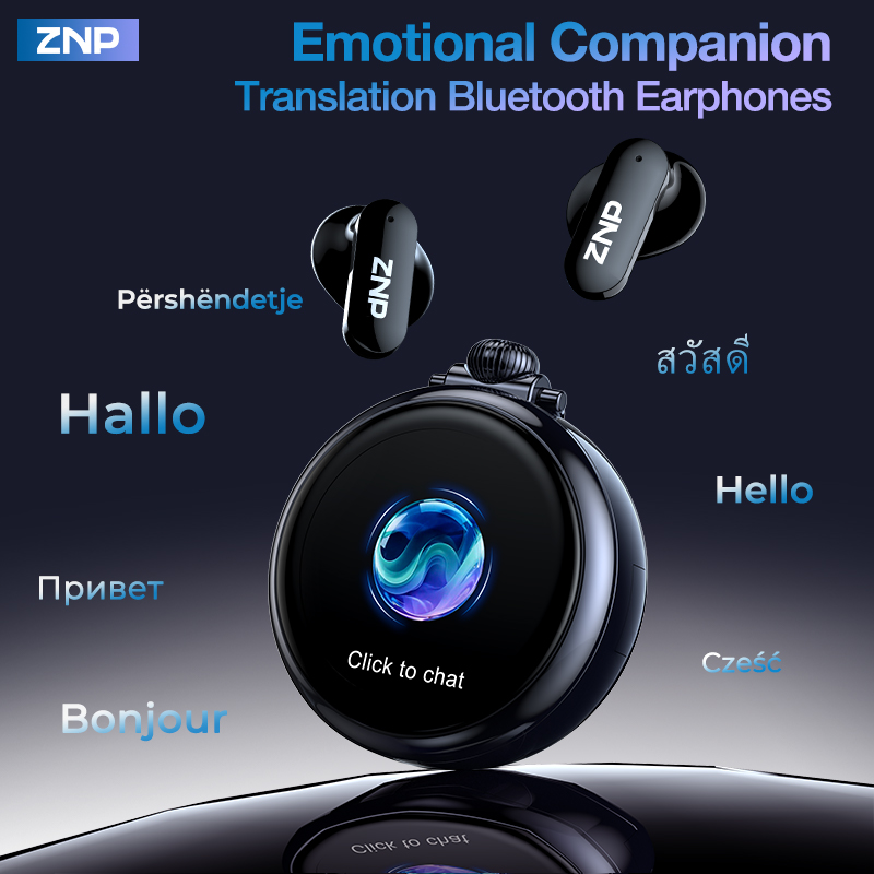 Earphones - 2026年最新ZNPワイヤレスAI翻訳イヤホン 感情的な仲間 会議アシスタント 旅行翻訳 Bluetoothイヤホン N03