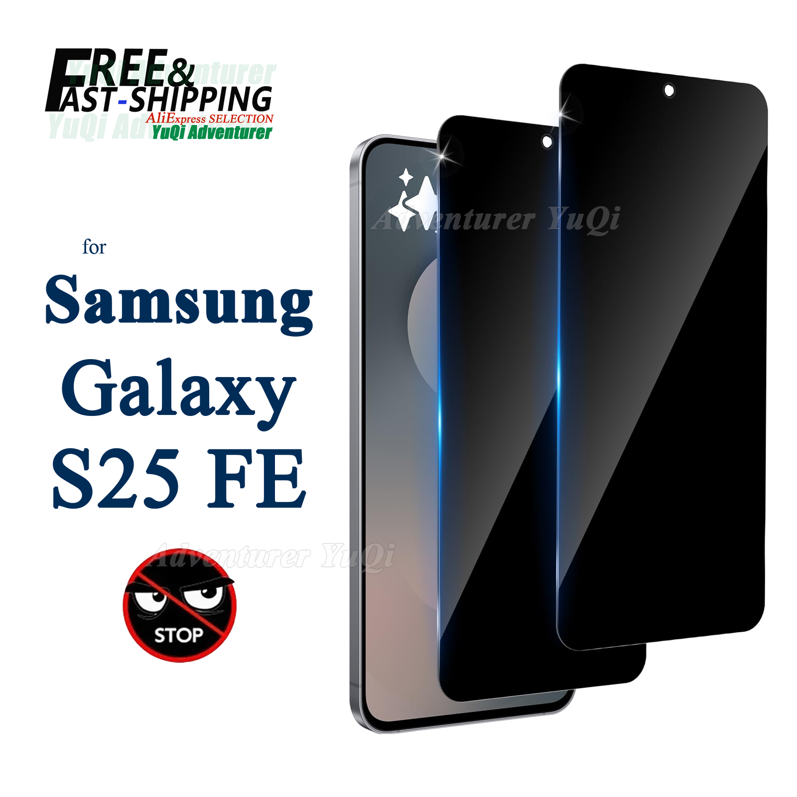 Anti Spy Privacy Glass Case - Samsung Galaxy S25 FE ファンエディション用覗き見防止プライバシー保護フィルム 9H強化ガラス製
