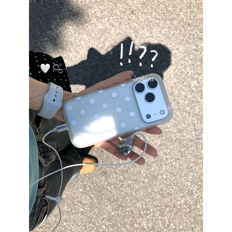 Clear Shockproof Bumper Case - シンプルなエンジェルホワイトポルカドットクリアフロスト加工iPhoneケース iPhone 17 16 15 14