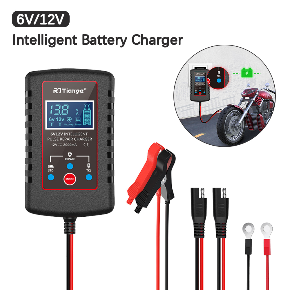 Chargers - スマートバッテリー充電器オートバイ芝刈り機車用自動フロート充電器 6V 12V スイッチ ASE アダプターケーブル複数の保護