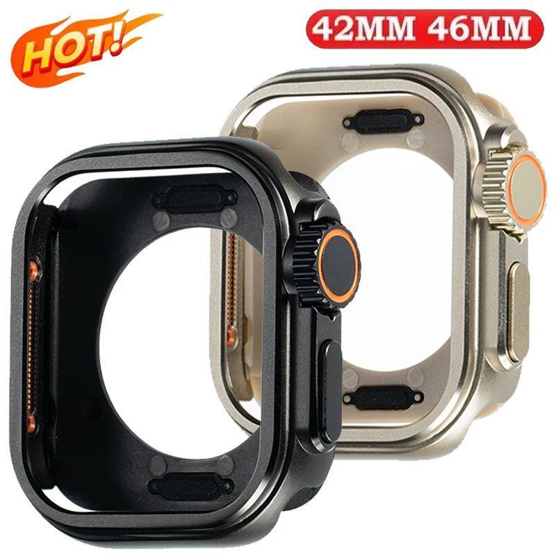 Metal Bumper Aluminum Frame Case - Apple Watch 11 10 46mm用メタル+プラスチックケース、Ultra 2風カバー、アルミニウム合金バンパー保護フレーム（IWatch