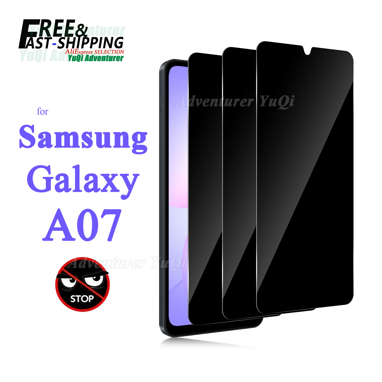 Anti Spy Privacy Glass Case - Samsung Galaxy A07 4G/5G用覗き見防止プライバシー強化ガラスフィルム 9H硬度 耐傷性