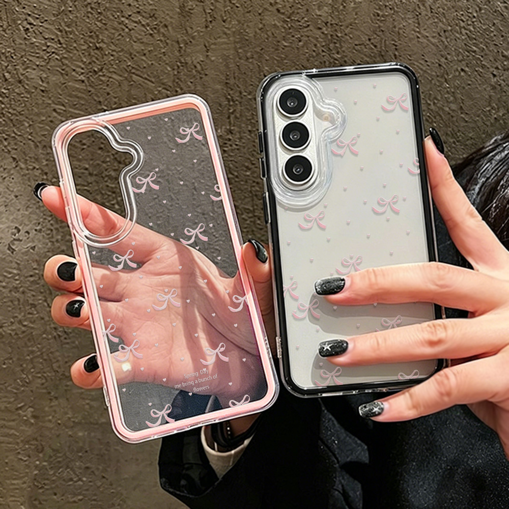 Clear Shockproof Bumper Case - 可愛いピンクのリボン付きソフトフォンケース Samsung A57 A17 A07 A37