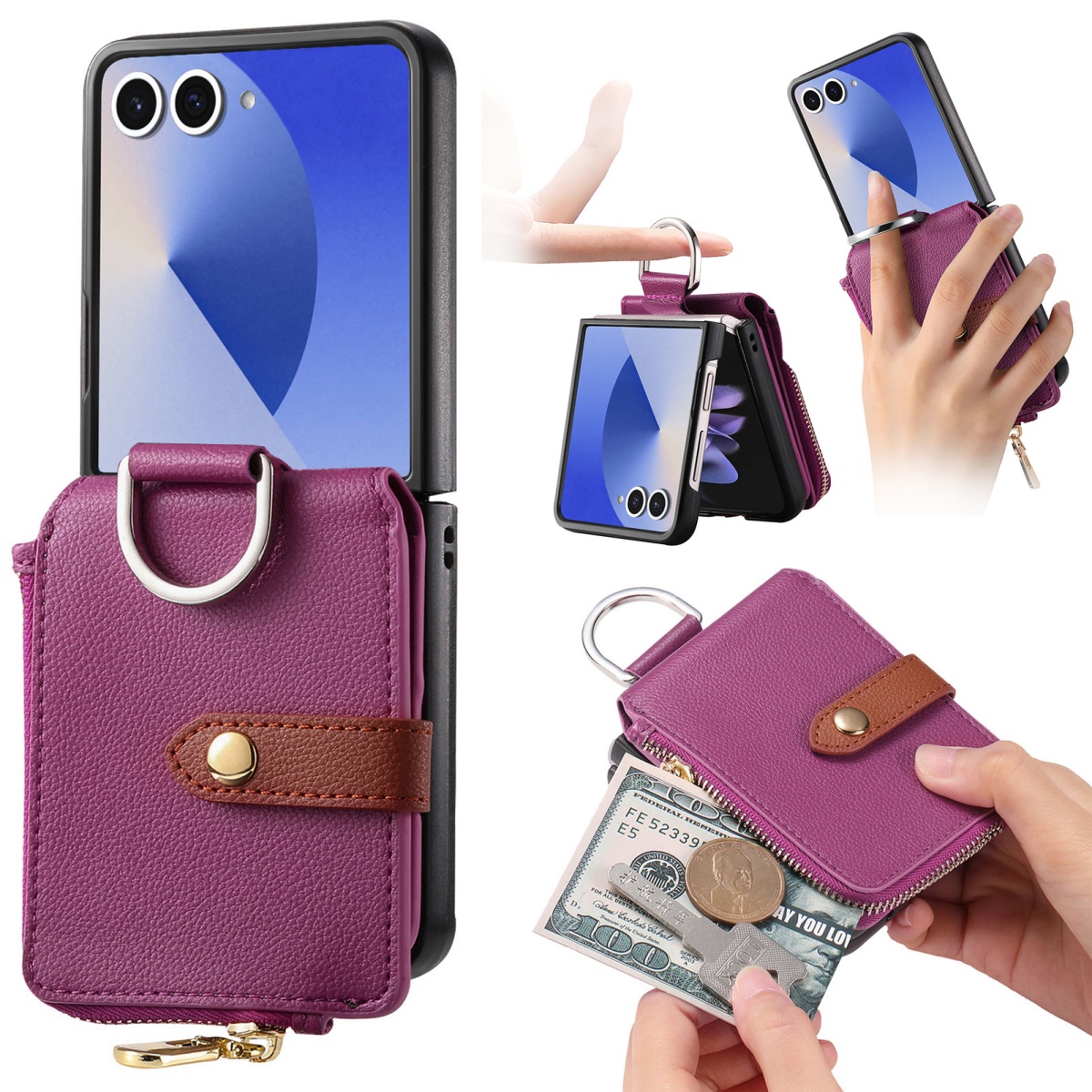 Leather Wallet Card Holder Phone Cover - Samsung Galaxy Z Flip 8 7