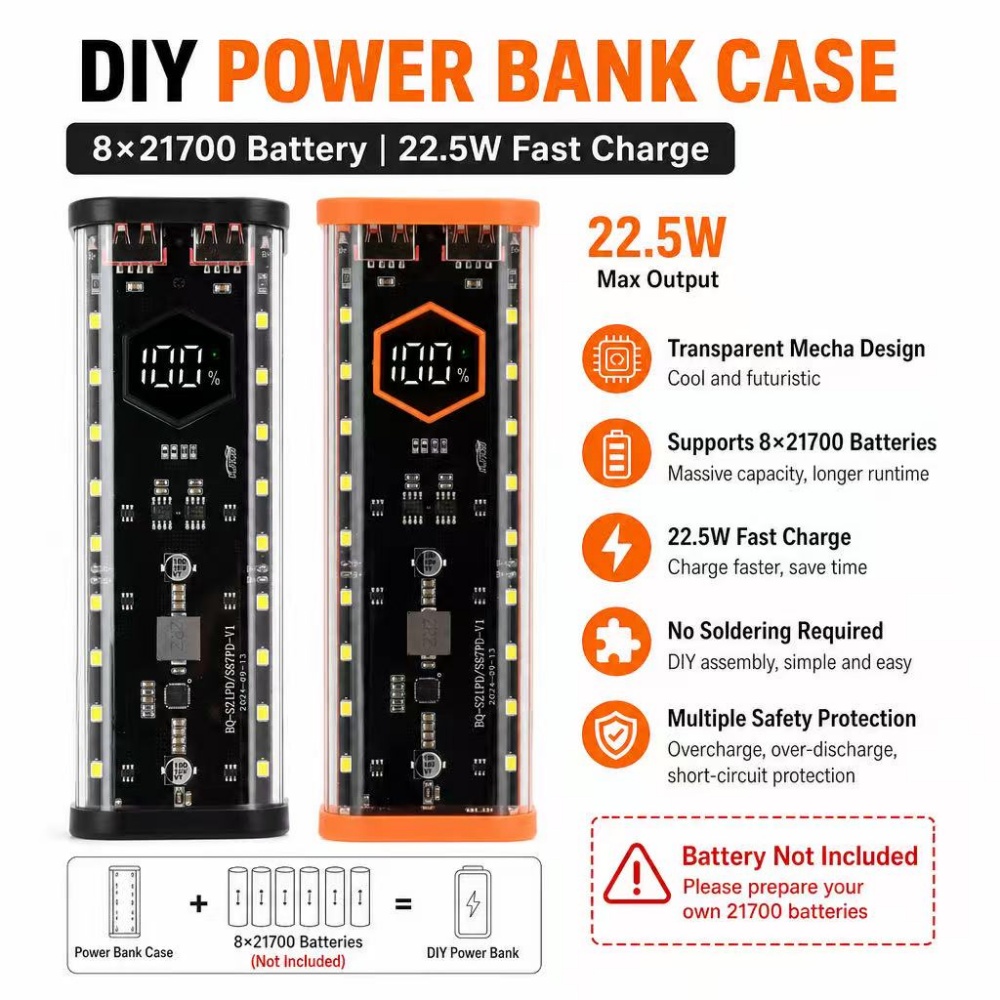 Power Banks - 8*21700 バッテリーケース 22.5W 急速充電 DIY バッテリー収納ボックス