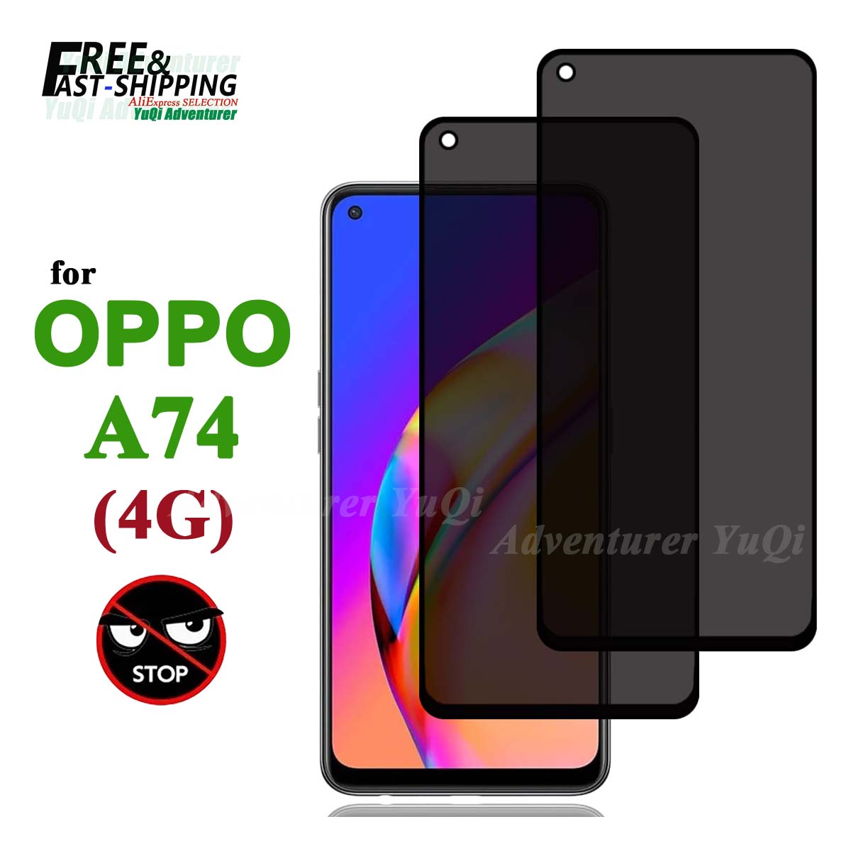 Anti Spy Privacy Glass Case - アンチスパイスクリーンプロテクター OPPO A74 4 グラム強化ガラス 9H