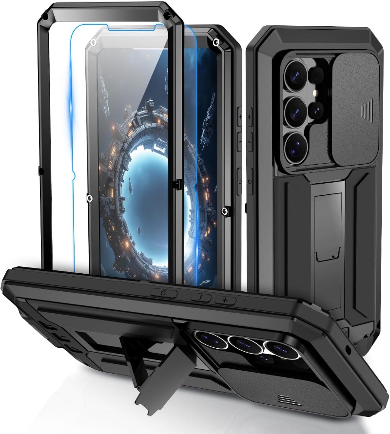 Heavy Duty 360 Full Body Protective Case - Samsung S26 S25 S24 Ultra Plus用メタル製ヘビーデューティー360°フルボディ耐衝撃アーマー保護カバー