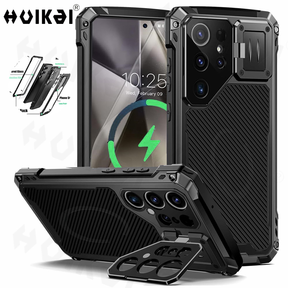 Heavy Duty 360 Full Body Protective Case - サムスンギャラクシー S24 ウルトラ 5 グラムヘビーデューティアーマーカメラスタンド軍事耐衝撃頑丈な 360