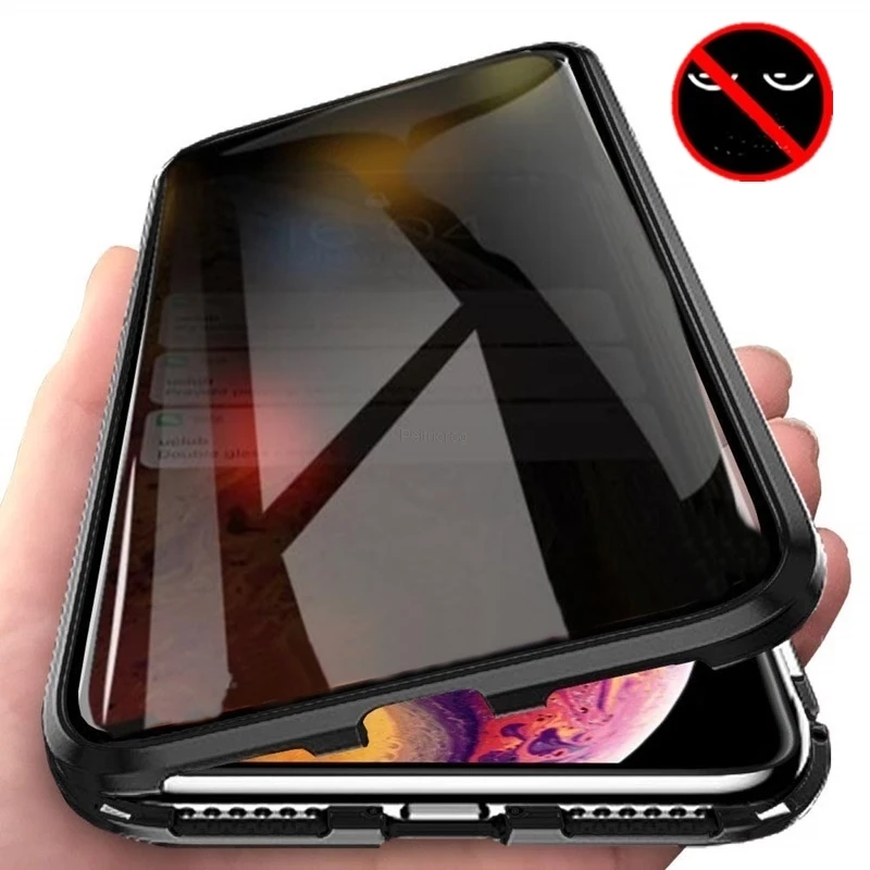Anti Spy Privacy Glass Case - 磁気強化ガラスプライバシー金属ケース iphone 15 14 13 12