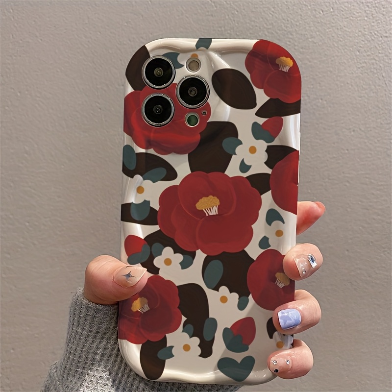 Vintage Floral Pattern Soft Case - ヴィンテージレッドカメリアフラワーリップルパターンのiPhoneケース（iPhone 17、16、15 Pro Max、14、13、12、11 Pro Max対応）マットシェルソフトカバー
