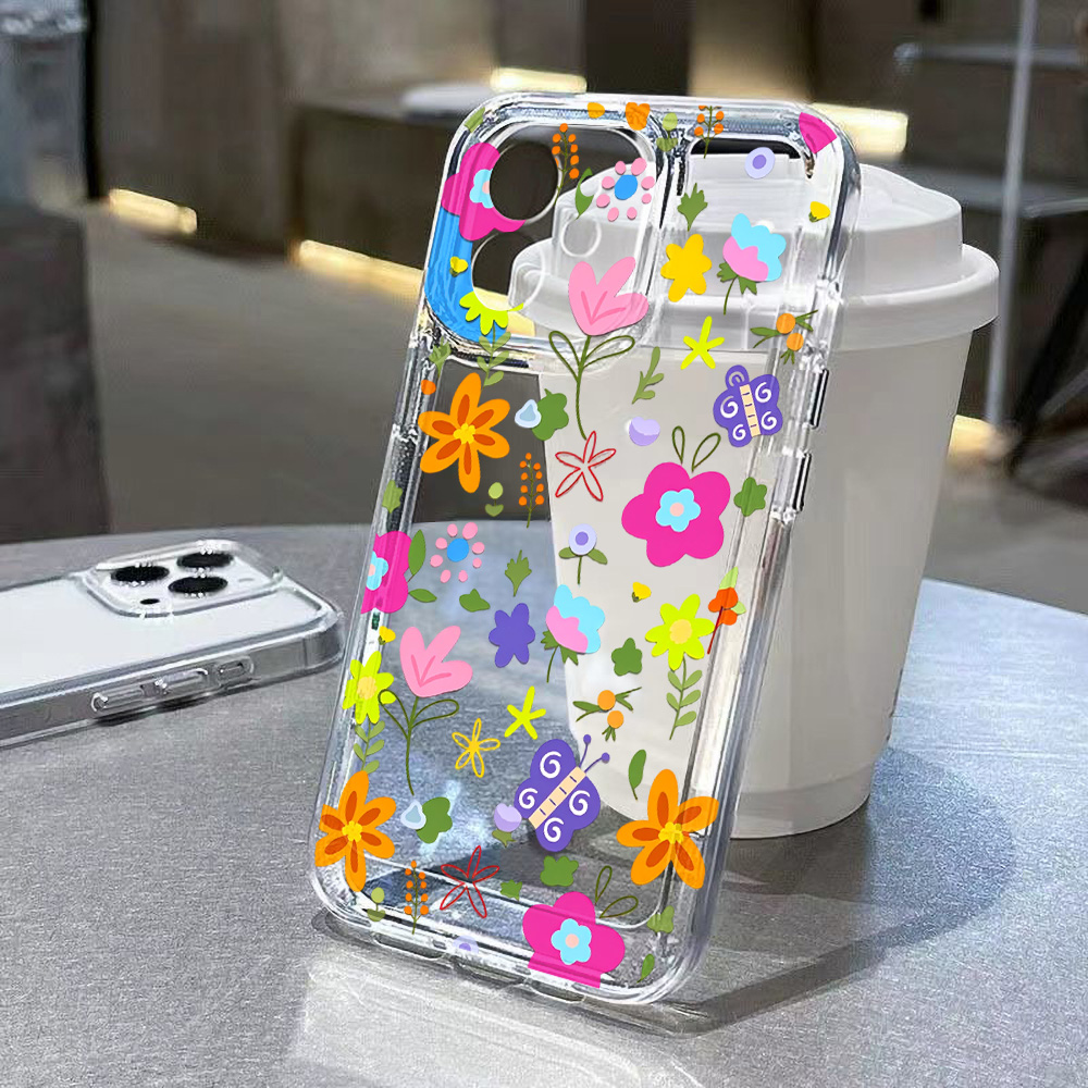 カラフルな花柄クリアスマホケース iPhone 16 17  - Clear Shockproof Bumper Case のレビューと価格