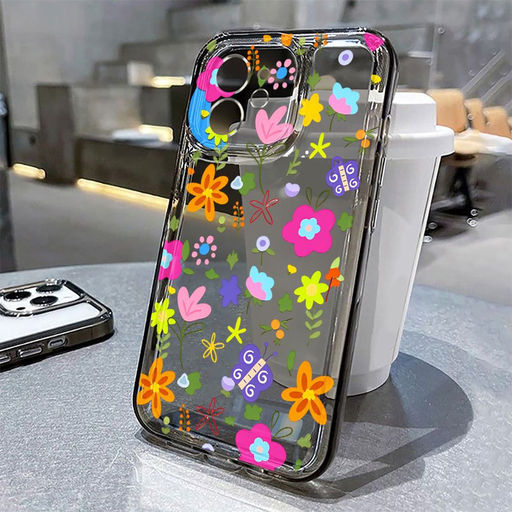カラフルな花柄クリアスマホケース iPhone 16 17  - Clear Shockproof Bumper Case のレビューと価格