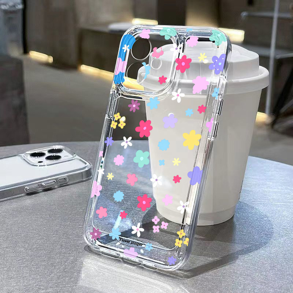 カラフルな花柄クリアスマホケース iPhone 16 17  - Clear Shockproof Bumper Case のレビューと価格