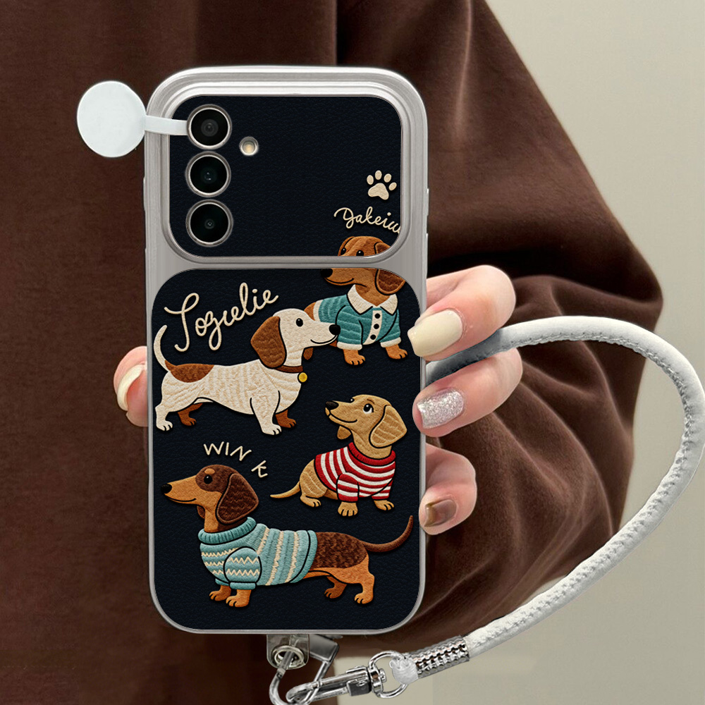 漫画風ダックスフント柄スマホケース サムスン A56 A55 - Cute Cartoon Wrist Strap Silicone Case のレビューと価格