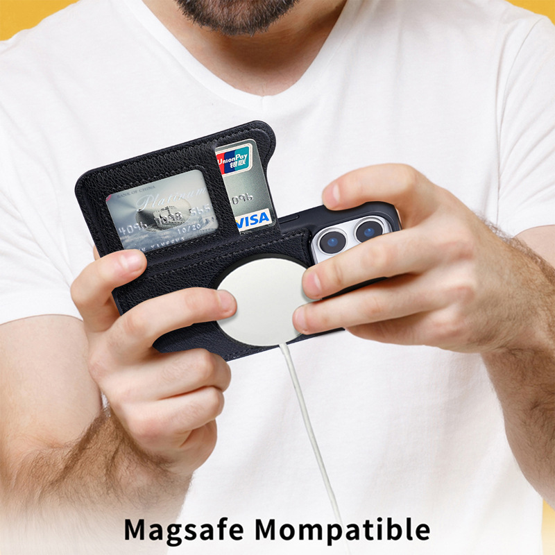 MagSafe対応 マグネット式フリップレザーウォレットカー - Leather Wallet Card Holder Phone Cover のレビューと価格