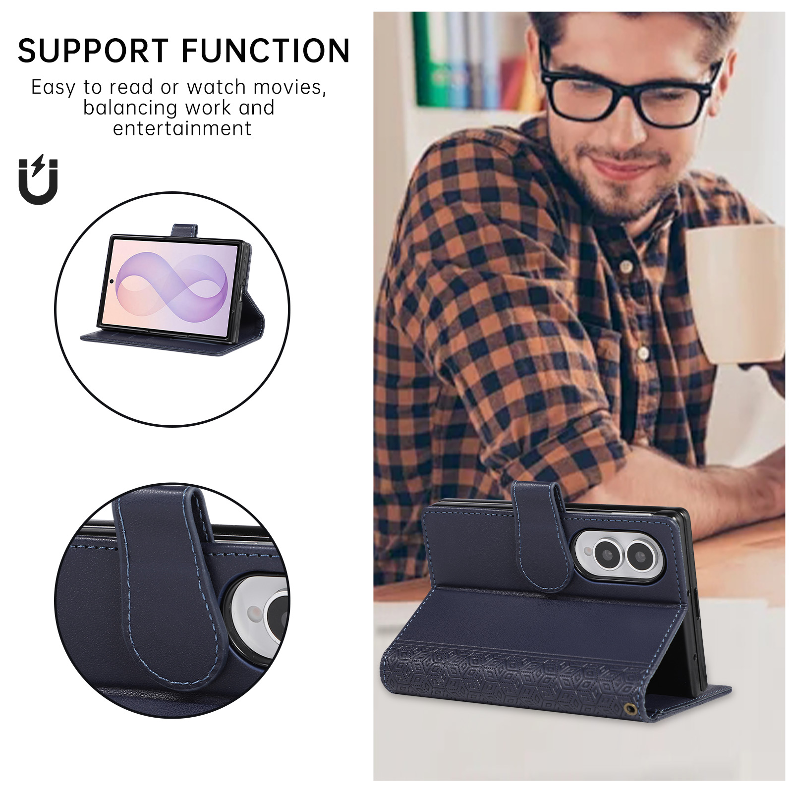 ビジネス向け高級レザーウォレット型スマホケース、Samsun - Leather Wallet Card Holder Phone Cover のレビューと価格