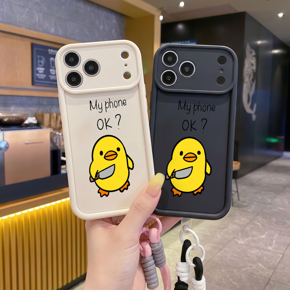 かわいい漫画のアヒルのリストストラップ付きスマホケース iP - Cute Cartoon Wrist Strap Silicone Case のレビューと価格