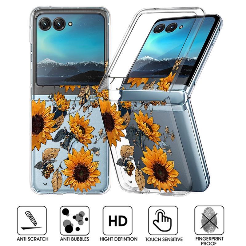 ひまわり柄クリア電話ケースモトローラ Razr 50 40  - Clear Shockproof Bumper Case のレビューと価格