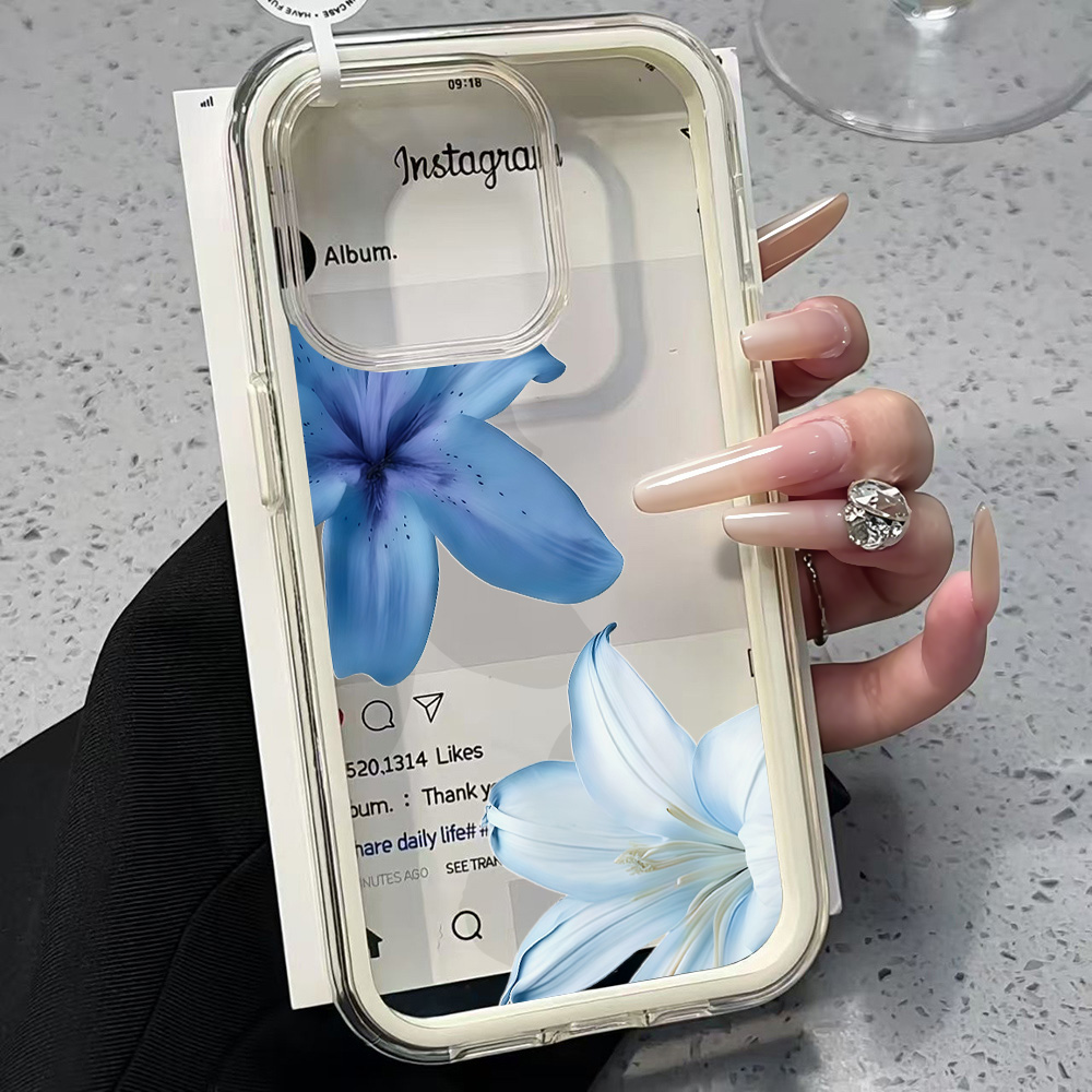 青いユリの花柄クリアスマホケース iPhone 17 13  - Clear Shockproof Bumper Case のレビューと価格