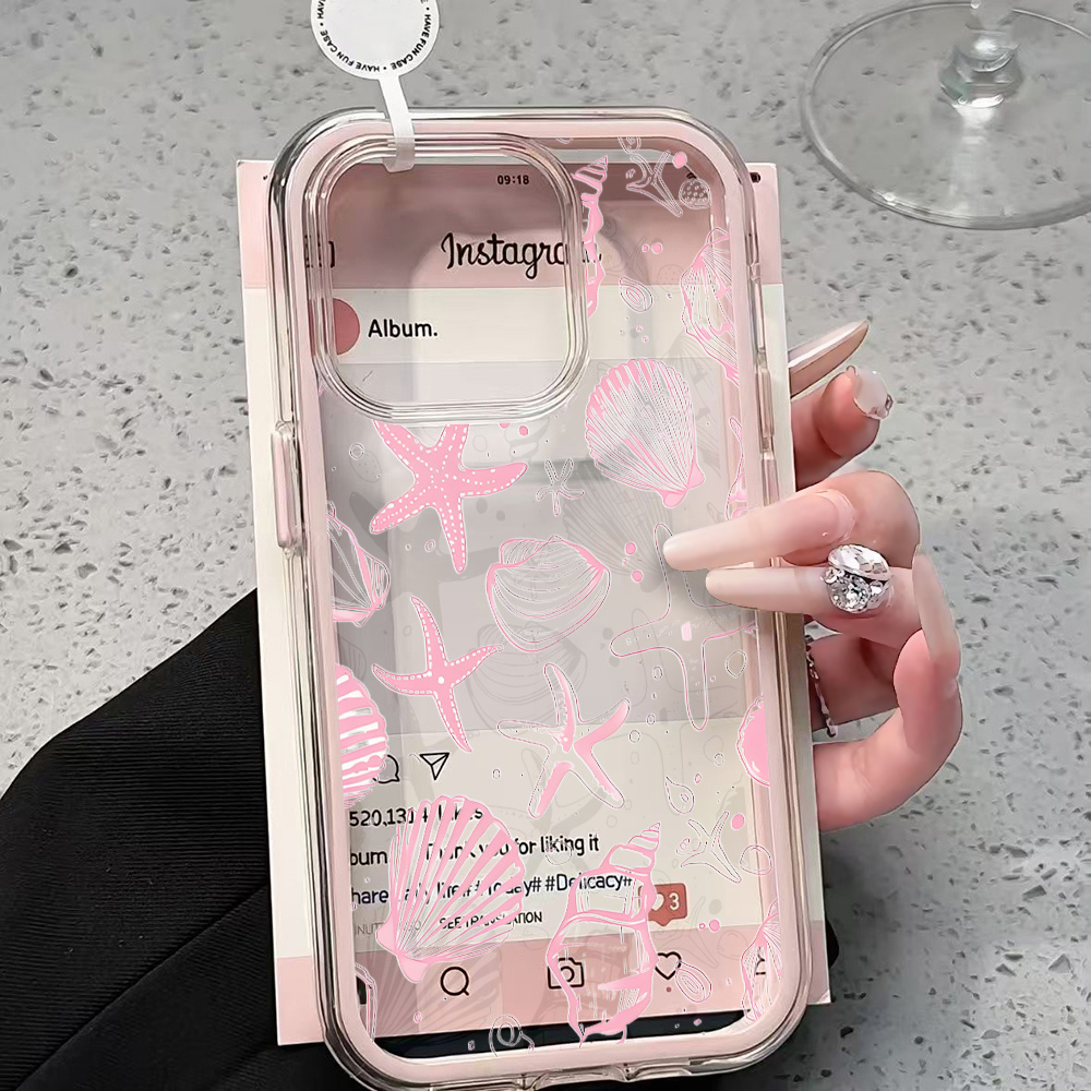 夏のピンク貝殻クリアスマホケース iPhone 17 13  - Clear Shockproof Bumper Case のレビューと価格