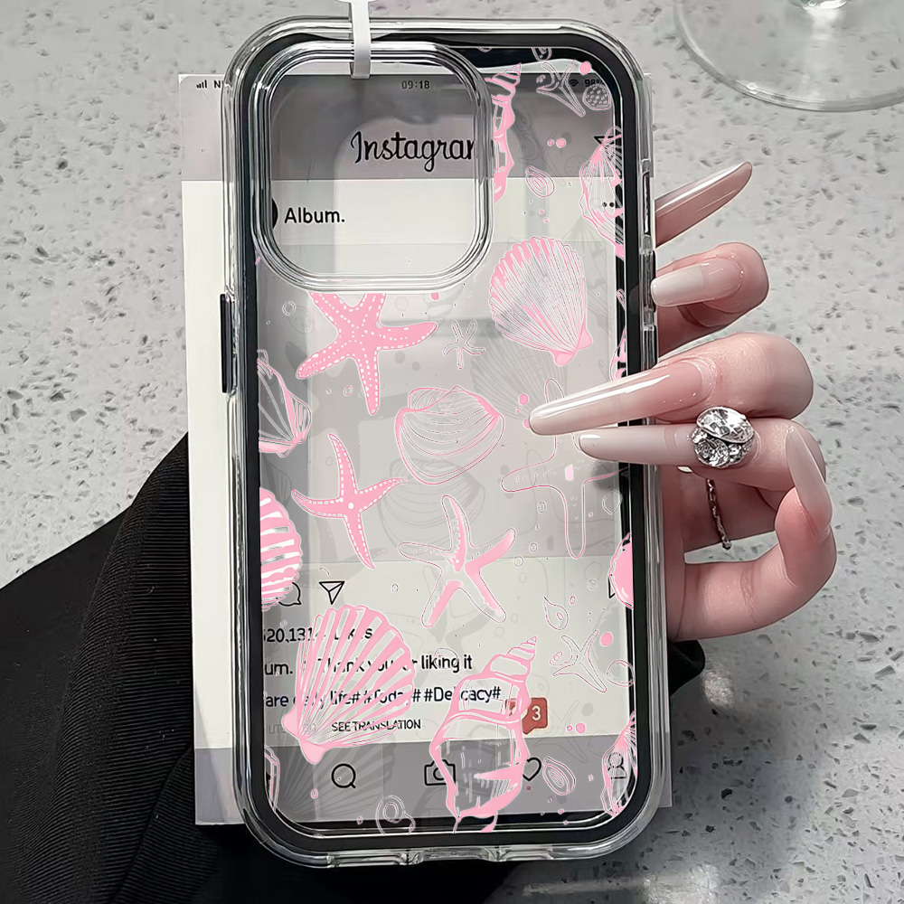 夏のピンク貝殻クリアスマホケース iPhone 17 13  - Clear Shockproof Bumper Case のレビューと価格