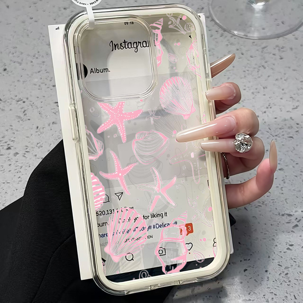 夏のピンク貝殻クリアスマホケース iPhone 17 13  - Clear Shockproof Bumper Case のレビューと価格