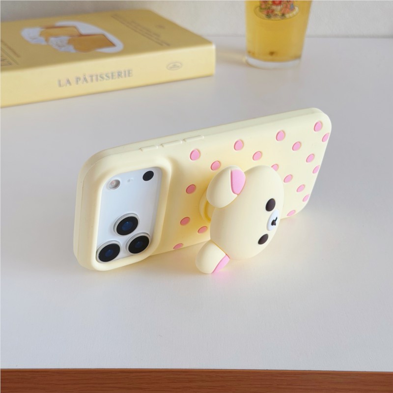 3Dリラックマベア水玉模様シリコン製スマホケース、ぬいぐるみ - Cute Cartoon Wrist Strap Silicone Case のレビューと価格