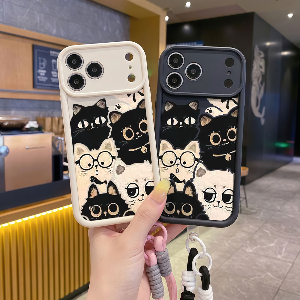 耐衝撃性のある可愛い漫画猫柄のスマホケース iPhone 1 - Cute Cartoon Wrist Strap Silicone Case のレビューと価格