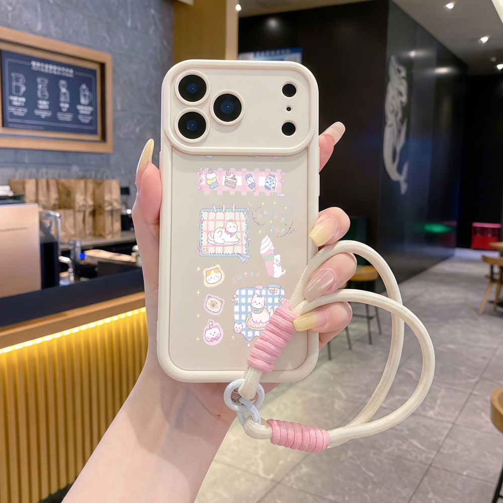 リストストラップ付き漫画風キュートな猫柄ランヤード携帯ケース - Cute Cartoon Wrist Strap Silicone Case のレビューと価格