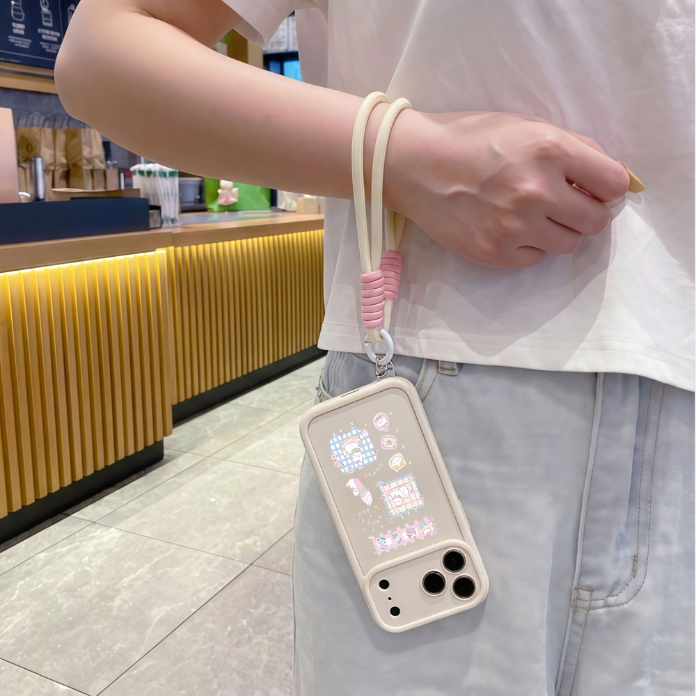 リストストラップ付き漫画風キュートな猫柄ランヤード携帯ケース - Cute Cartoon Wrist Strap Silicone Case のレビューと価格
