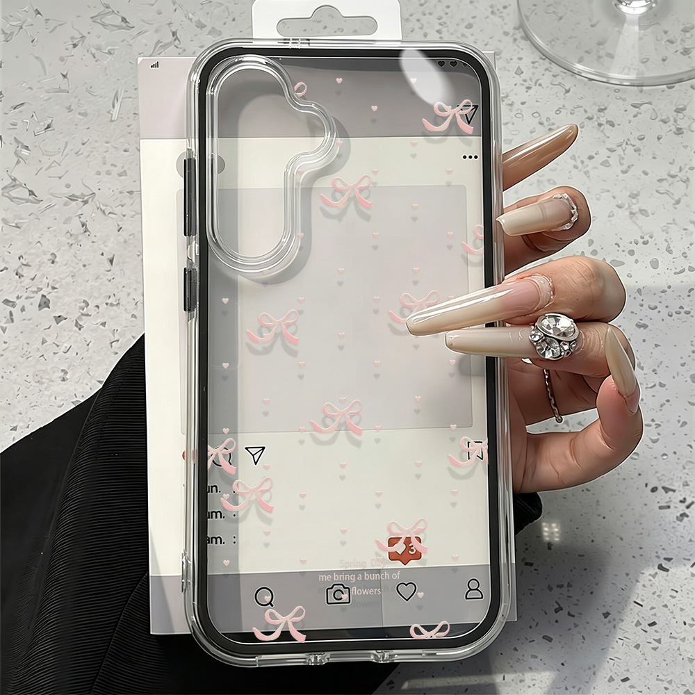 可愛いピンクのリボン付きソフトフォンケース Samsung  - Clear Shockproof Bumper Case のレビューと価格