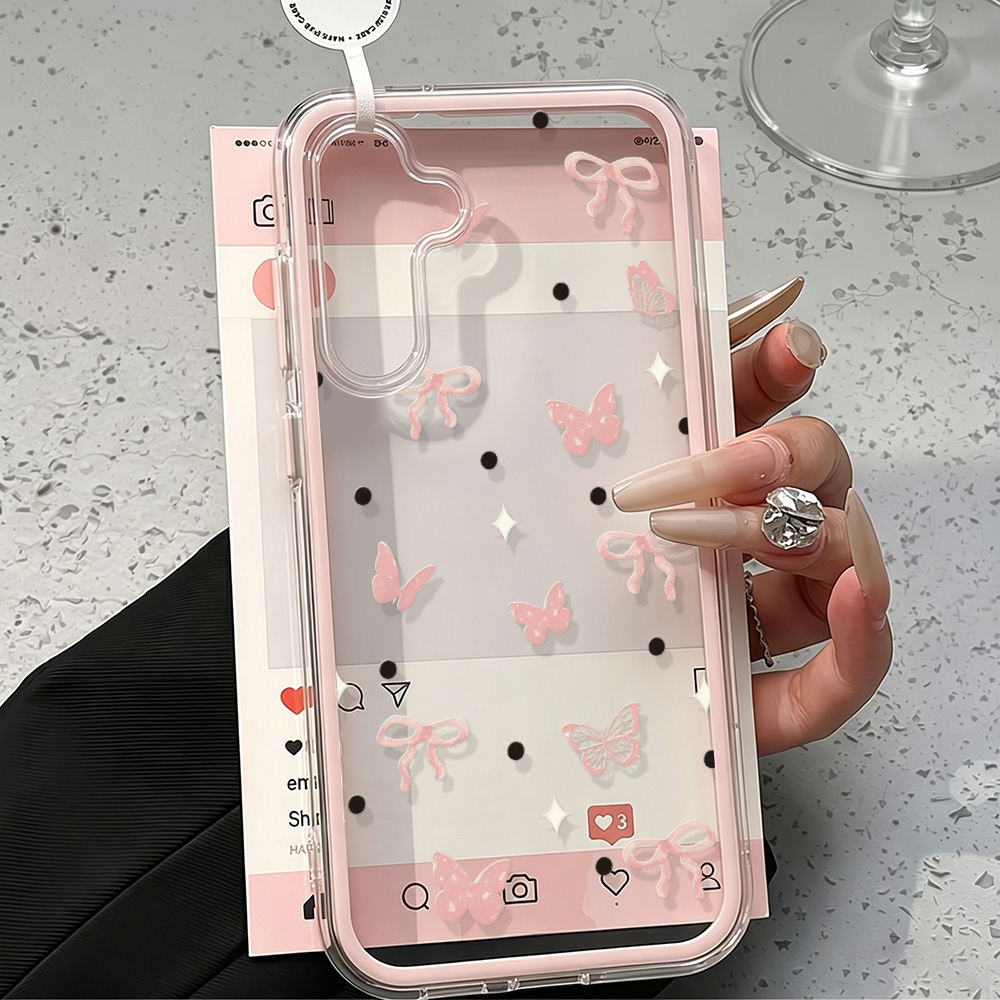 可愛いピンクのリボン付きソフトフォンケース Samsung  - Clear Shockproof Bumper Case のレビューと価格