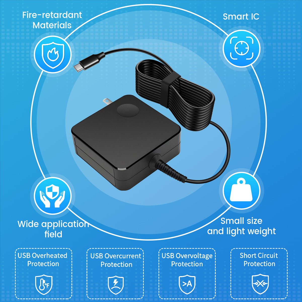 正方形のノートブックに適したポータブル電源アダプター 65W - Chargers のレビューと価格