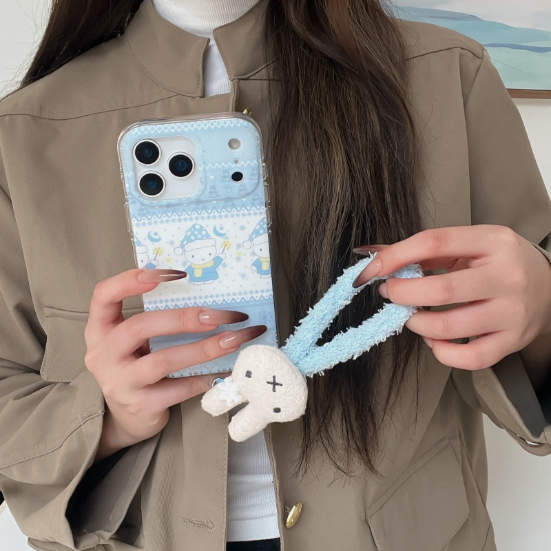 かわいい冬の水玉模様帽子ミッフィーiPhoneケース iPh - Cute Cartoon Wrist Strap Silicone Case のレビューと価格