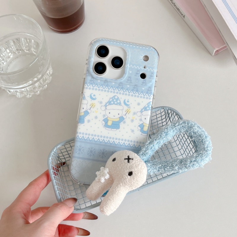 かわいい冬の水玉模様帽子ミッフィーiPhoneケース iPh - Cute Cartoon Wrist Strap Silicone Case のレビューと価格