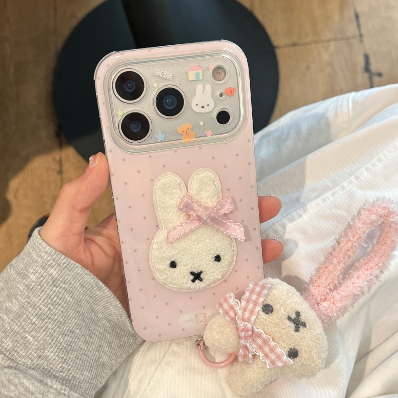 かわいいキュートな漫画風ふわふわミッフィー ピンクの水玉模様 - Cute Cartoon Wrist Strap Silicone Case のレビューと価格