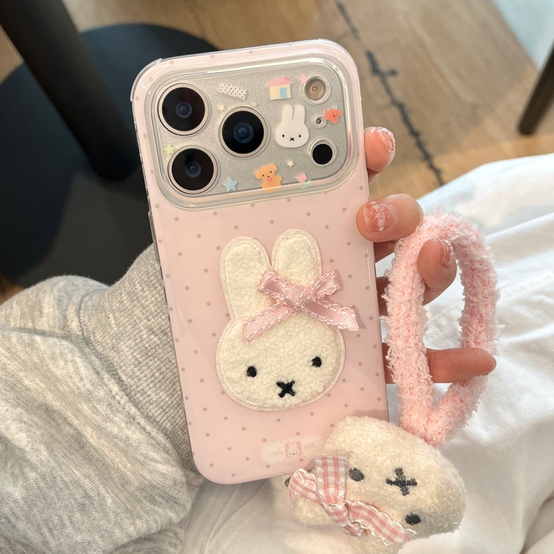 かわいいキュートな漫画風ふわふわミッフィー ピンクの水玉模様 - Cute Cartoon Wrist Strap Silicone Case のレビューと価格