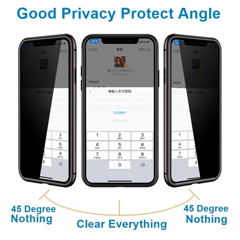 磁気強化ガラスプライバシー金属ケース iphone 15 1 - Anti Spy Privacy Glass Case のレビューと価格