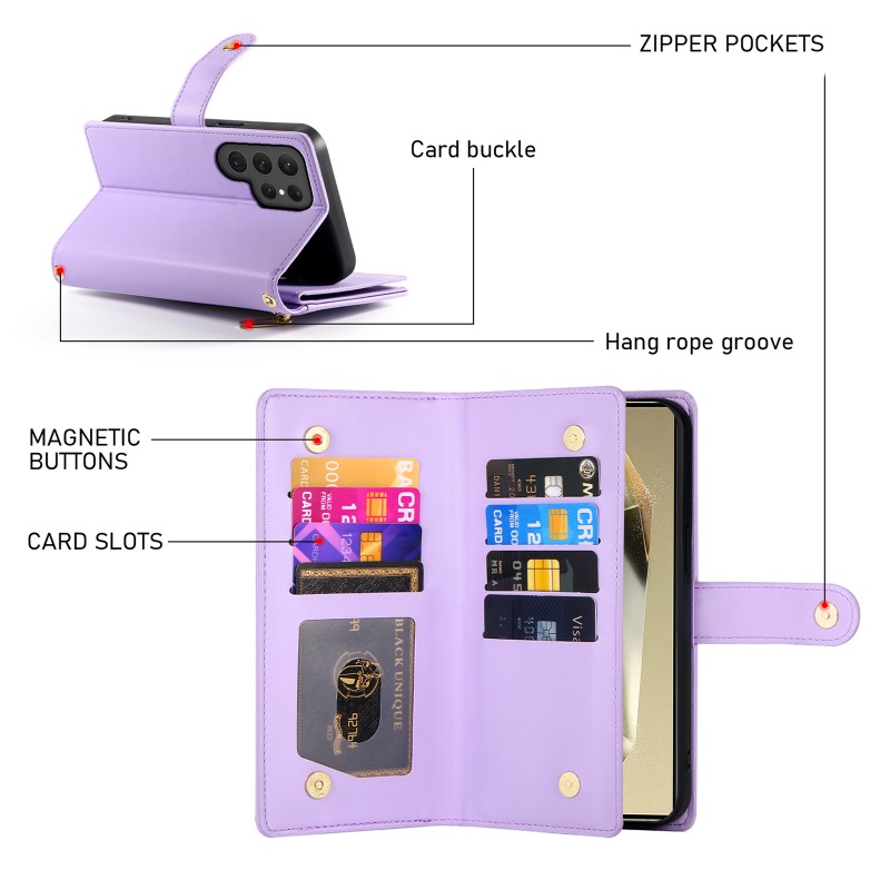 ジッパー付きクロスボディスマホケース Samsung Gal - Leather Wallet Card Holder Phone Cover のレビューと価格