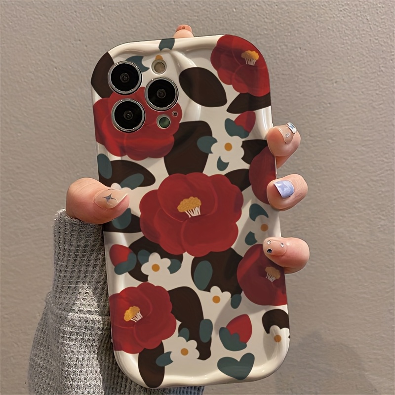 ヴィンテージレッドカメリアフラワーリップルパターンのiPho - Vintage Floral Pattern Soft Case のレビューと価格