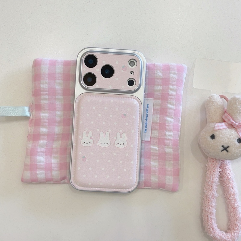 かわいいイチゴ柄ミッフィー水玉模様レザー製iPhone 17 - Cute Cartoon Wrist Strap Silicone Case のレビューと価格